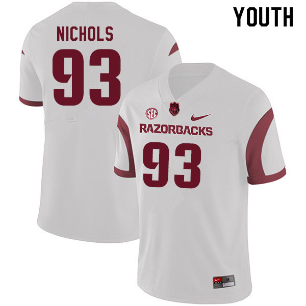 Youth #93 Isaiah Nichols Arkansas Razorbacks College Football Jerseys Sale-White - Click Image to Close